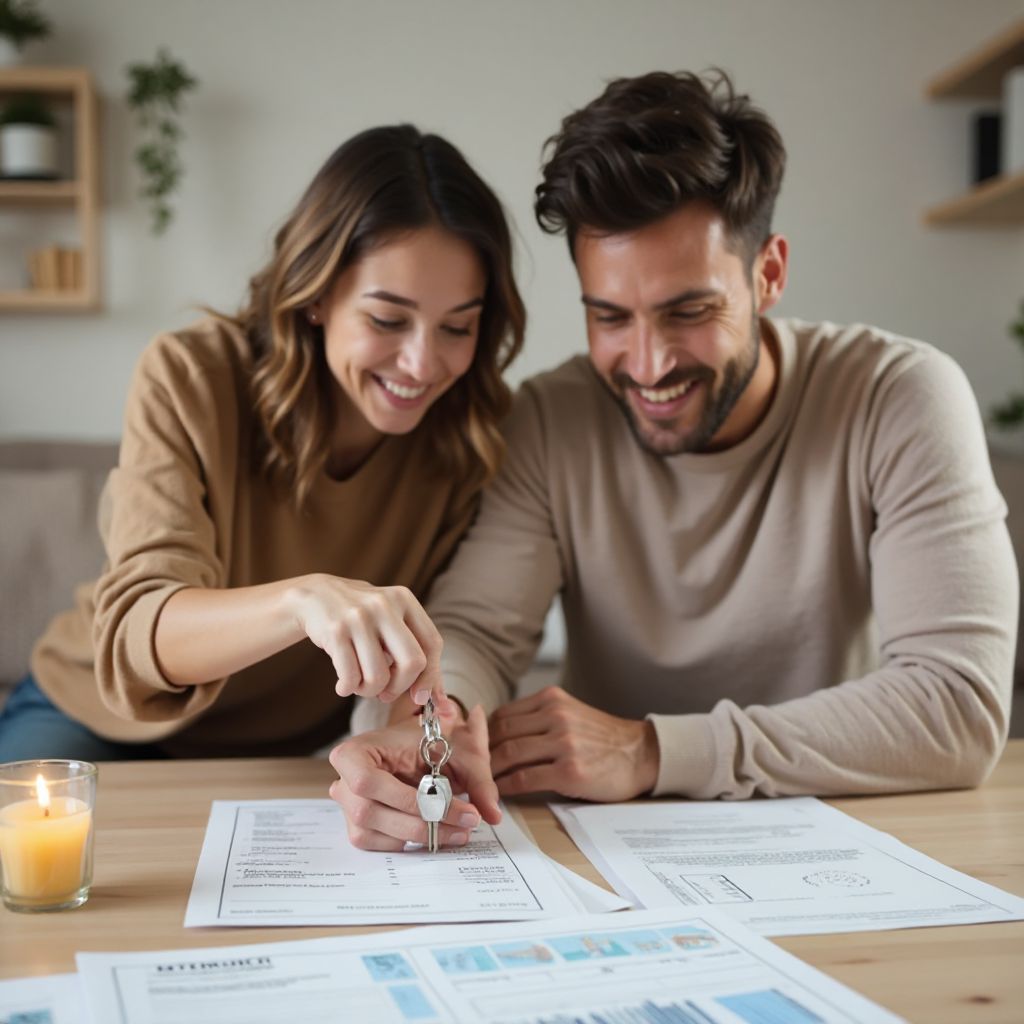 New homeowners in front of their house